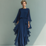 Gerda - Marineblaues Chiffon-Set mit Rüschen