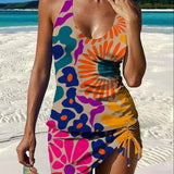 Adelheid - Grafischer Blumentankini mit Shorts, flacher Bauch-Effekt