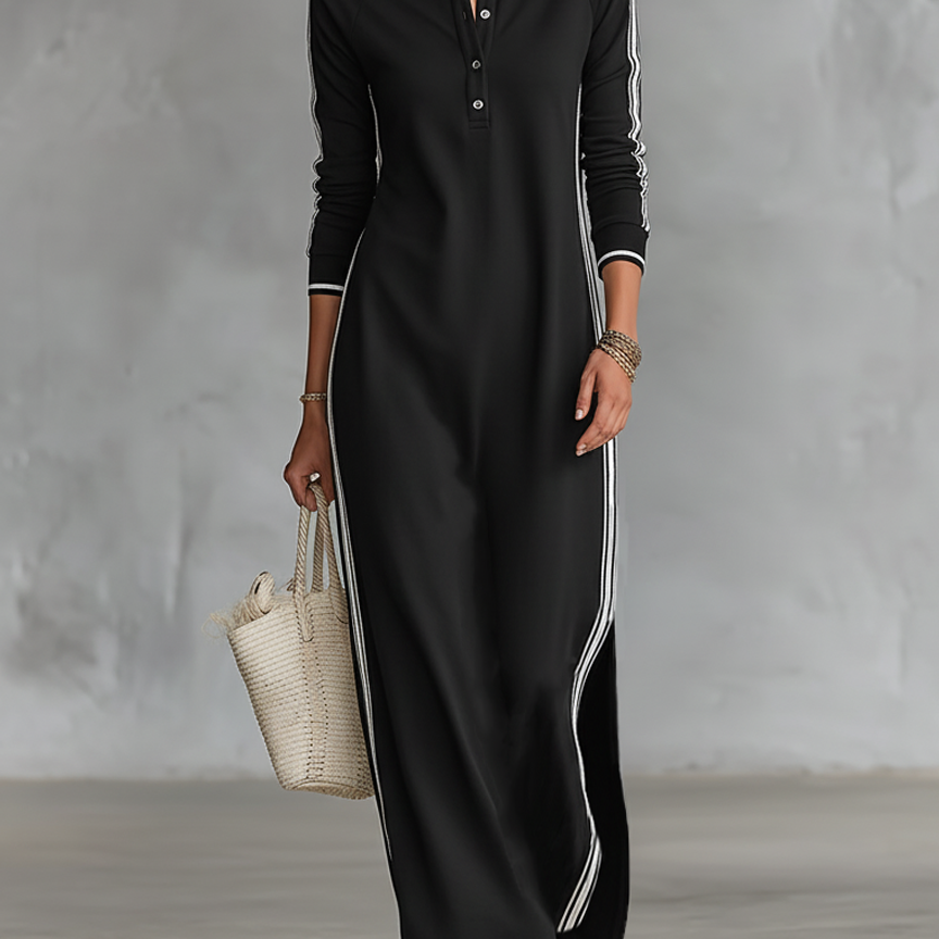 Gudrun - Maxikleid aus Sweat mit Knopfkraagen