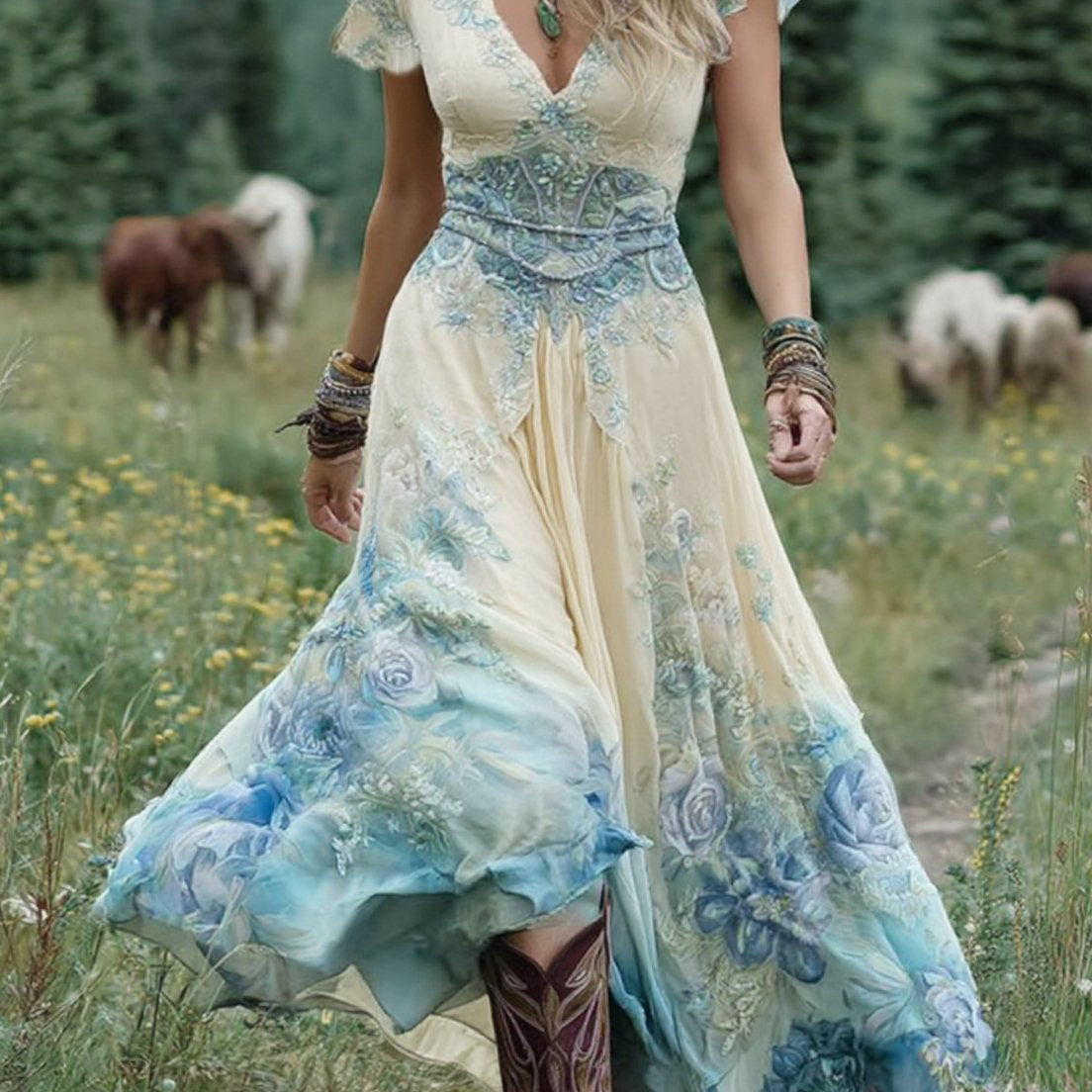 Gisela - Kurzes Maxikleid mit Blumenmuster