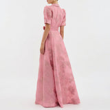 Astrid - Lange Robe aus Floral-Jacquard mit Gürtel