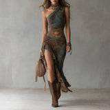 Anke - Asymmetrisches Maxikleid mit Muster