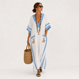 Diana - Kaftan Weiß mit Blauen Streifen