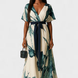 Brigitte - Lange Robe mit Aquarelldruck