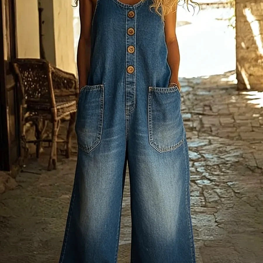 Gerda - Vintage-Washed Denim Overall
