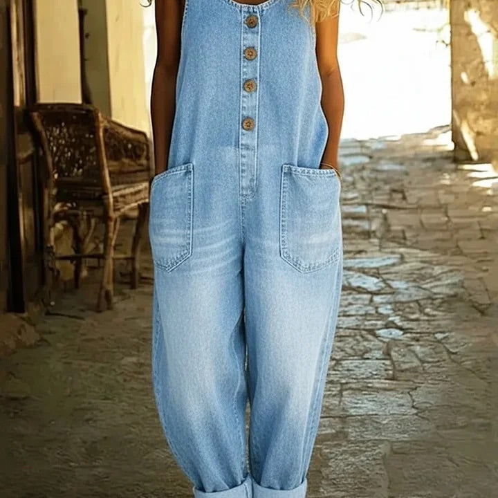 Gerda - Vintage-Washed Denim Overall