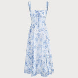 Irmtraud - Midikleid mit blauen Blumen
