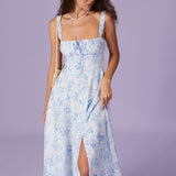Irmtraud - Midikleid mit blauen Blumen