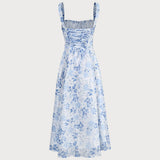 Irmtraud - Midikleid mit blauen Blumen