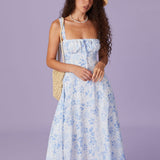 Irmtraud - Midikleid mit blauen Blumen